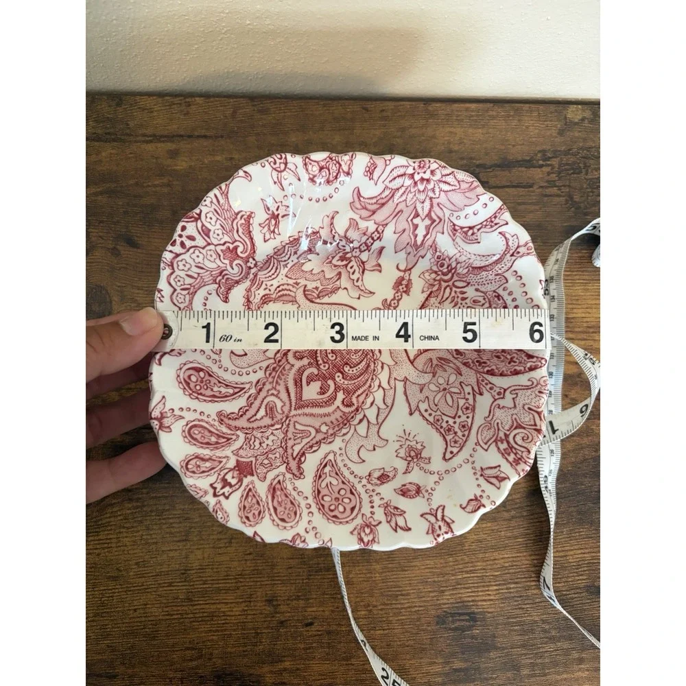 Johnson Brothers Red Paisley Ironstone Square Cereal Bowls Set of 4 England